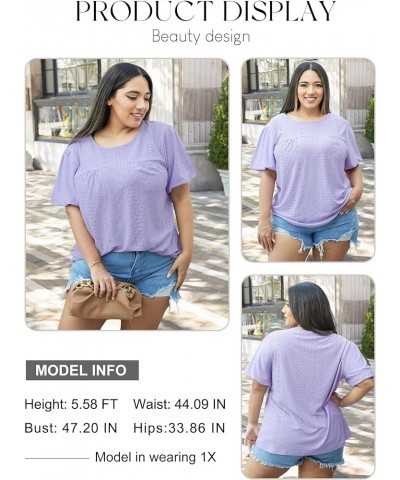 Womens Plus Size Tops Puff Short Sleeve Crewneck Shirts Summer Casual Eyelet Flowy Tee Shirt Blouse 1x-4x Purple $16.81 Blouses