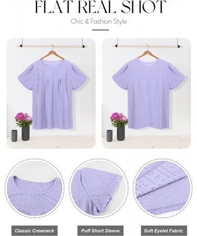 Womens Plus Size Tops Puff Short Sleeve Crewneck Shirts Summer Casual Eyelet Flowy Tee Shirt Blouse 1x-4x Purple $16.81 Blouses