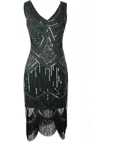 Women's 1920s Gastby Inspired Sequined Embellished Fringed Flapper Dress Dark Green $20.25 Dresses