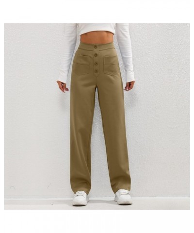 Womens Palazzo Pants Dressy High Waisted Button Up Multiple Pockets Straight Wide Leg Pants Stretchy Business Trousers A03-br...