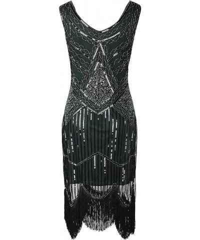 Women's 1920s Gastby Inspired Sequined Embellished Fringed Flapper Dress Dark Green $20.25 Dresses