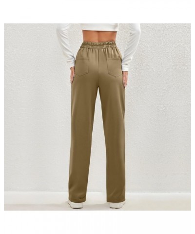 Womens Palazzo Pants Dressy High Waisted Button Up Multiple Pockets Straight Wide Leg Pants Stretchy Business Trousers A03-br...