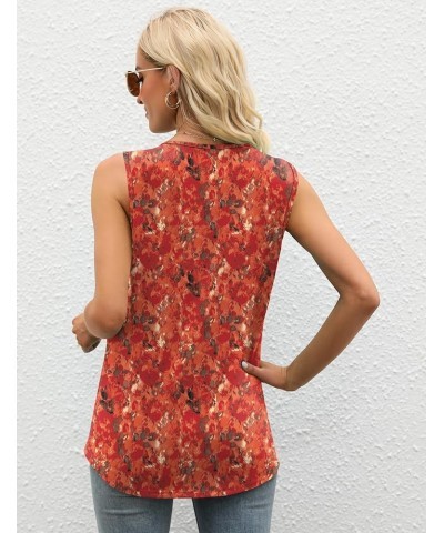 Summer Tank Top for Women Square Neck Sleeveless Tops Flowy Pleated Tunic Loose Fit S-3XL Red Print $11.76 Tanks