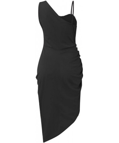 Cocktail Dresses,Sequin Bodycon One Shoulder Sexy Slit Midi Dress Formal Elegant Plus Size for Evening Dinner 03-black $11.75...