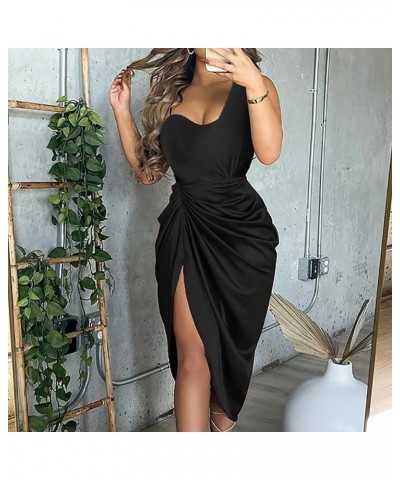 Cocktail Dresses,Sequin Bodycon One Shoulder Sexy Slit Midi Dress Formal Elegant Plus Size for Evening Dinner 03-black $11.75...