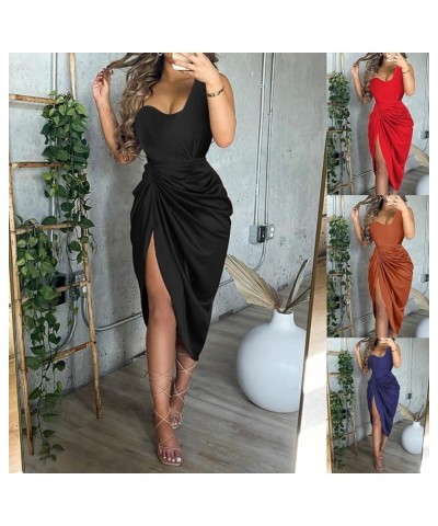 Cocktail Dresses,Sequin Bodycon One Shoulder Sexy Slit Midi Dress Formal Elegant Plus Size for Evening Dinner 03-black $11.75...