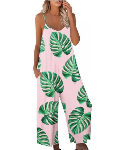 Spaghetti Strap Jumpsuits For Women Sexy Summer Sleeveless Baggy Bib Overall Printed Casual Wide Leg Pants Romper 022 Green $...