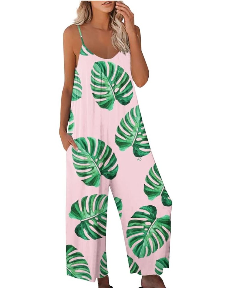 Spaghetti Strap Jumpsuits For Women Sexy Summer Sleeveless Baggy Bib Overall Printed Casual Wide Leg Pants Romper 022 Green $...