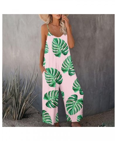 Spaghetti Strap Jumpsuits For Women Sexy Summer Sleeveless Baggy Bib Overall Printed Casual Wide Leg Pants Romper 022 Green $...