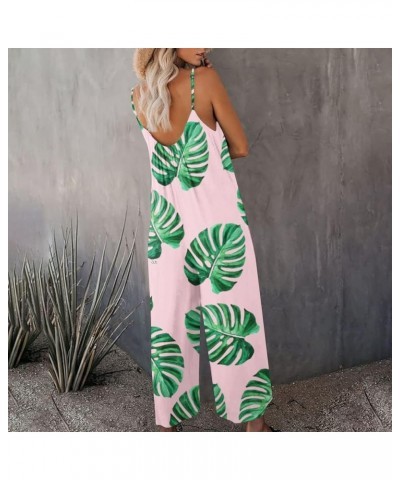 Spaghetti Strap Jumpsuits For Women Sexy Summer Sleeveless Baggy Bib Overall Printed Casual Wide Leg Pants Romper 022 Green $...