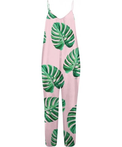 Spaghetti Strap Jumpsuits For Women Sexy Summer Sleeveless Baggy Bib Overall Printed Casual Wide Leg Pants Romper 022 Green $...