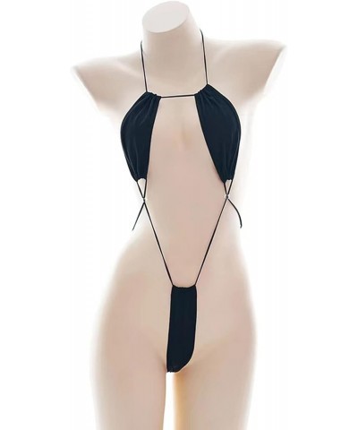 Sexy One Piece High Waisted Lingerie Bikini Swimsuit for Women Adjustable Spaghetti Strap Black $5.49 Swimsuits