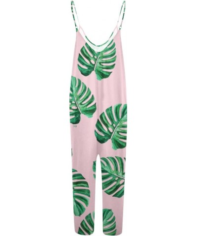 Spaghetti Strap Jumpsuits For Women Sexy Summer Sleeveless Baggy Bib Overall Printed Casual Wide Leg Pants Romper 022 Green $...