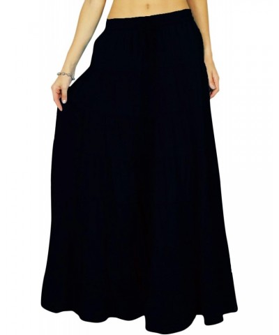 Women's Long Skirt Bohemian Gypsy Tiered Cotton Maxi Skirt Beach Wear Black $13.50 Skirts