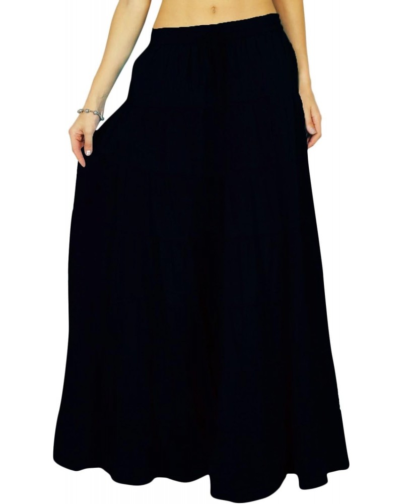 Women's Long Skirt Bohemian Gypsy Tiered Cotton Maxi Skirt Beach Wear Black $13.50 Skirts