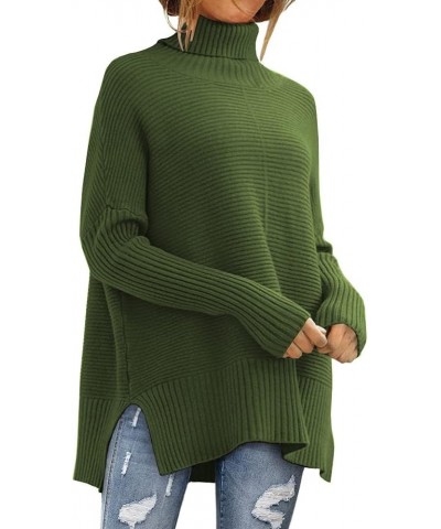 Womens Turtleneck Long Batwing Sleeve Sweaters 2023 Fall Oversized Split Hem Pullover Sweater Army Green $12.74 Sweaters