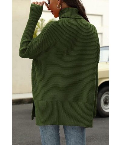 Womens Turtleneck Long Batwing Sleeve Sweaters 2023 Fall Oversized Split Hem Pullover Sweater Army Green $12.74 Sweaters