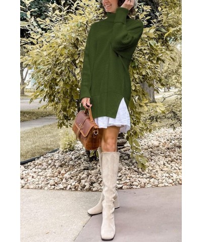 Womens Turtleneck Long Batwing Sleeve Sweaters 2023 Fall Oversized Split Hem Pullover Sweater Army Green $12.74 Sweaters