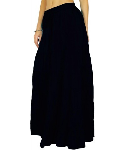 Women's Long Skirt Bohemian Gypsy Tiered Cotton Maxi Skirt Beach Wear Black $13.50 Skirts