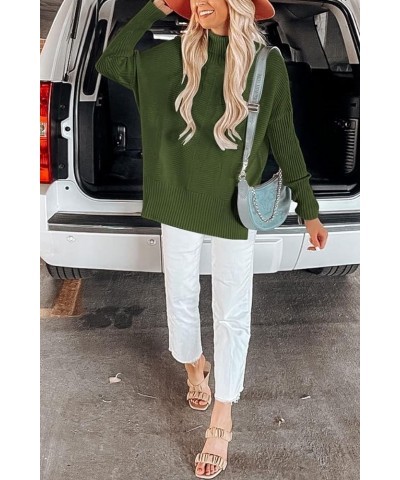 Womens Turtleneck Long Batwing Sleeve Sweaters 2023 Fall Oversized Split Hem Pullover Sweater Army Green $12.74 Sweaters