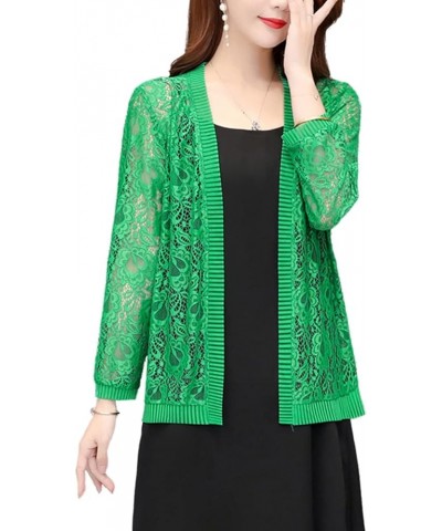 Women's Long Sleeve Open Front Floral Lace Mesh Cardigan Green $10.75 Sweaters