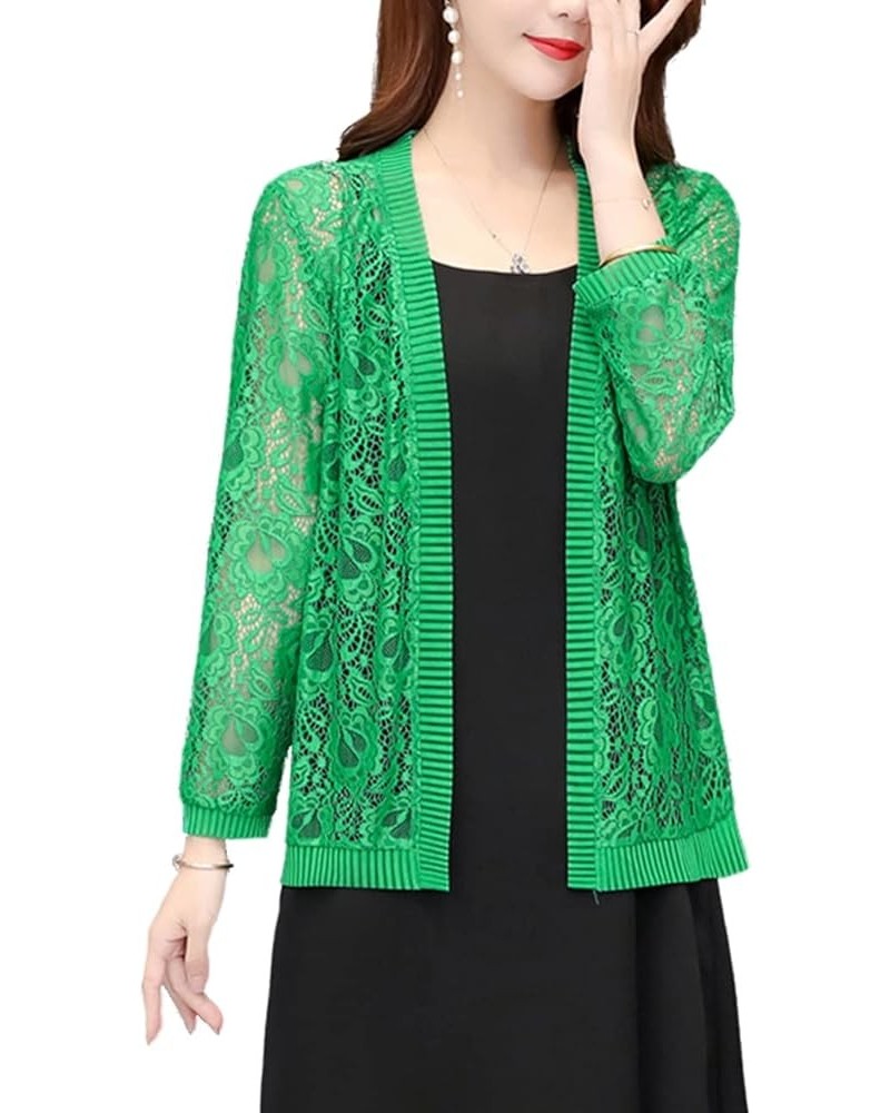 Women's Long Sleeve Open Front Floral Lace Mesh Cardigan Green $10.75 Sweaters