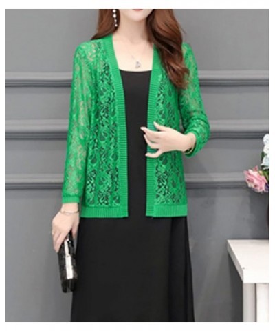 Women's Long Sleeve Open Front Floral Lace Mesh Cardigan Green $10.75 Sweaters