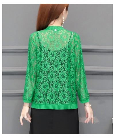 Women's Long Sleeve Open Front Floral Lace Mesh Cardigan Green $10.75 Sweaters