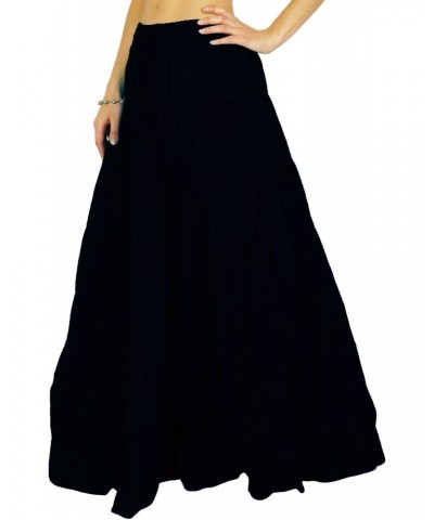 Women's Long Skirt Bohemian Gypsy Tiered Cotton Maxi Skirt Beach Wear Black $13.50 Skirts