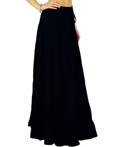 Women's Long Skirt Bohemian Gypsy Tiered Cotton Maxi Skirt Beach Wear Black $13.50 Skirts