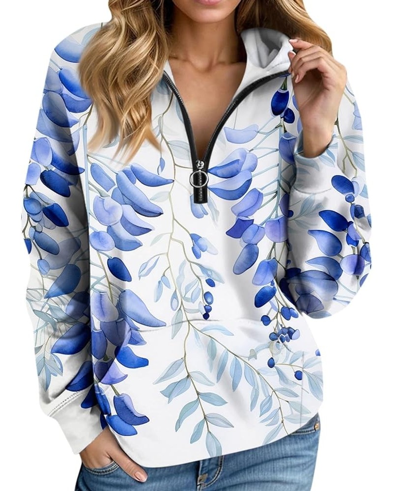 Zip Hoodie for Women 3/4 Zip Pullover Long Sleeve Geometric Graphic Fall Teen Clothes with Pocket Sweatshirt O19-blue $9.50 A...