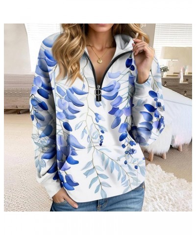 Zip Hoodie for Women 3/4 Zip Pullover Long Sleeve Geometric Graphic Fall Teen Clothes with Pocket Sweatshirt O19-blue $9.50 A...