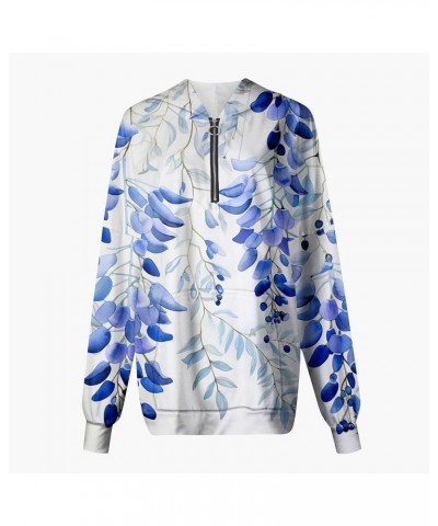 Zip Hoodie for Women 3/4 Zip Pullover Long Sleeve Geometric Graphic Fall Teen Clothes with Pocket Sweatshirt O19-blue $9.50 A...