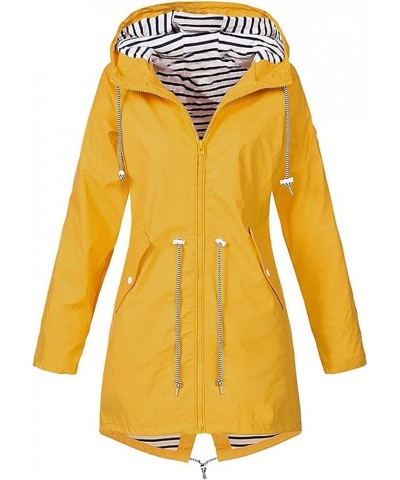 Rain Jackets For Women Waterproof With Hood Plus Size Soild Windproof Hiking Lightweight Coat 01-yellow $9.00 Coats