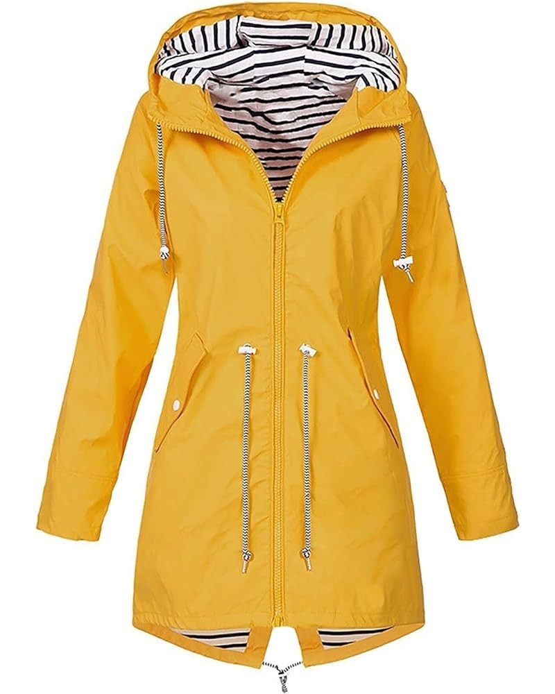 Rain Jackets For Women Waterproof With Hood Plus Size Soild Windproof Hiking Lightweight Coat 01-yellow $9.00 Coats