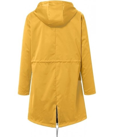 Rain Jackets For Women Waterproof With Hood Plus Size Soild Windproof Hiking Lightweight Coat 01-yellow $9.00 Coats