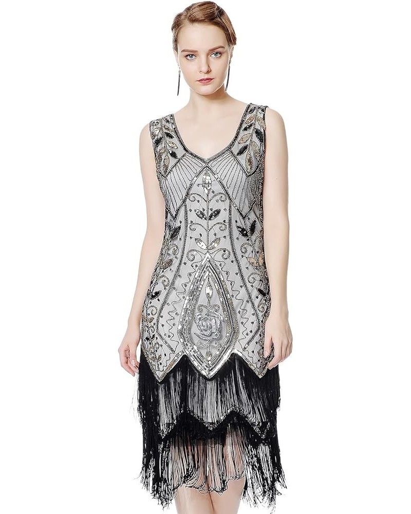 Women's 1920s Flapper Dress Sequins Art Deco Fringed Sleeveless Gatsby Dress Champagne Gold $18.45 Dresses