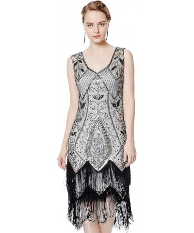 Women's 1920s Flapper Dress Sequins Art Deco Fringed Sleeveless Gatsby Dress Champagne Gold $18.45 Dresses