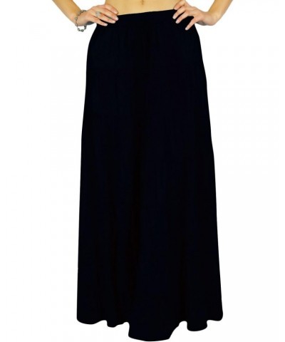 Women's Long Skirt Bohemian Gypsy Tiered Cotton Maxi Skirt Beach Wear Black $13.50 Skirts