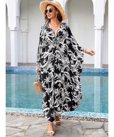 Women Elastic caftan Rayon Ethnic Print kaftans Floral Print Over Sized Caftans Lounge wear F3 $14.28 Swimsuits