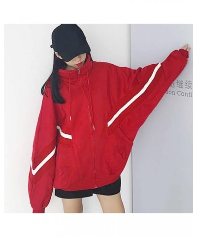 Womens Long Sleeve Sweatshirt Drawstring Zip Up Hoodies with Pocket Korean Clothes A6-red $11.39 Activewear