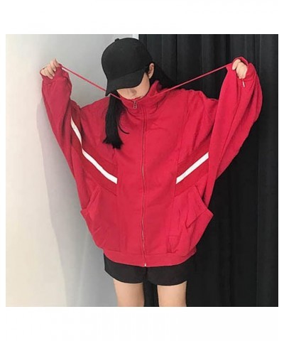 Womens Long Sleeve Sweatshirt Drawstring Zip Up Hoodies with Pocket Korean Clothes A6-red $11.39 Activewear