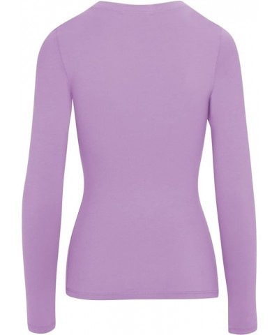 Women's Long Sleeve Stretch Cotton Slim Fit Lightweight Basic T-Shirt Scoop Neck Lavender $10.19 T-Shirts