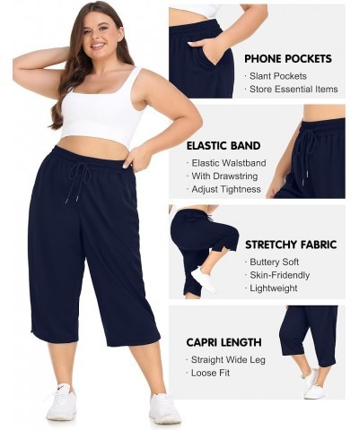 Plus Size Capri Pants for Women Loose Fit Yoga Pants with Pockets Workout Activewear Sweatpants Navy Blue $12.50 Pants