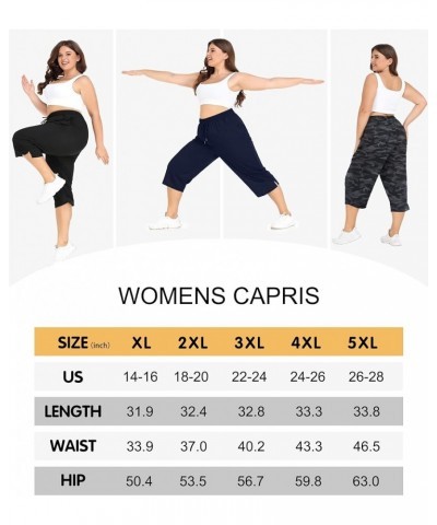 Plus Size Capri Pants for Women Loose Fit Yoga Pants with Pockets Workout Activewear Sweatpants Navy Blue $12.50 Pants