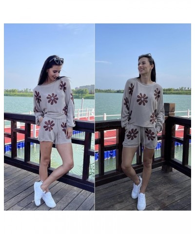 Knit Pajamas Set for Women Lounge Wear Sets Long Sleeve Sweatsuit Matching 2 Piece Outfits Casual Sweater Sets S-XXL B-floral...