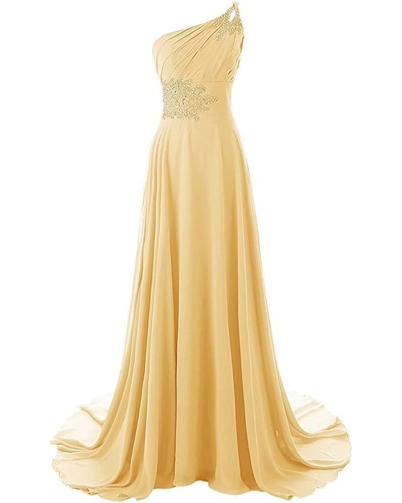 One Shoulder Gradient Color Chiffon Formal Evening Dress Ombre Long Party Gown Gold $34.44 Dresses