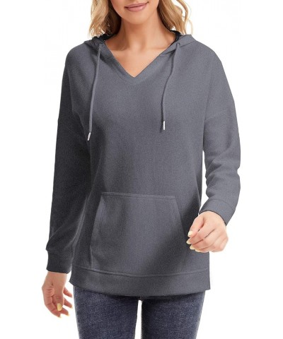 Womens Hoodie Sweatshirts Casual Long Sleeve Tunic V Neck Pullover Tops Dark Grey $13.19 Hoodies & Sweatshirts