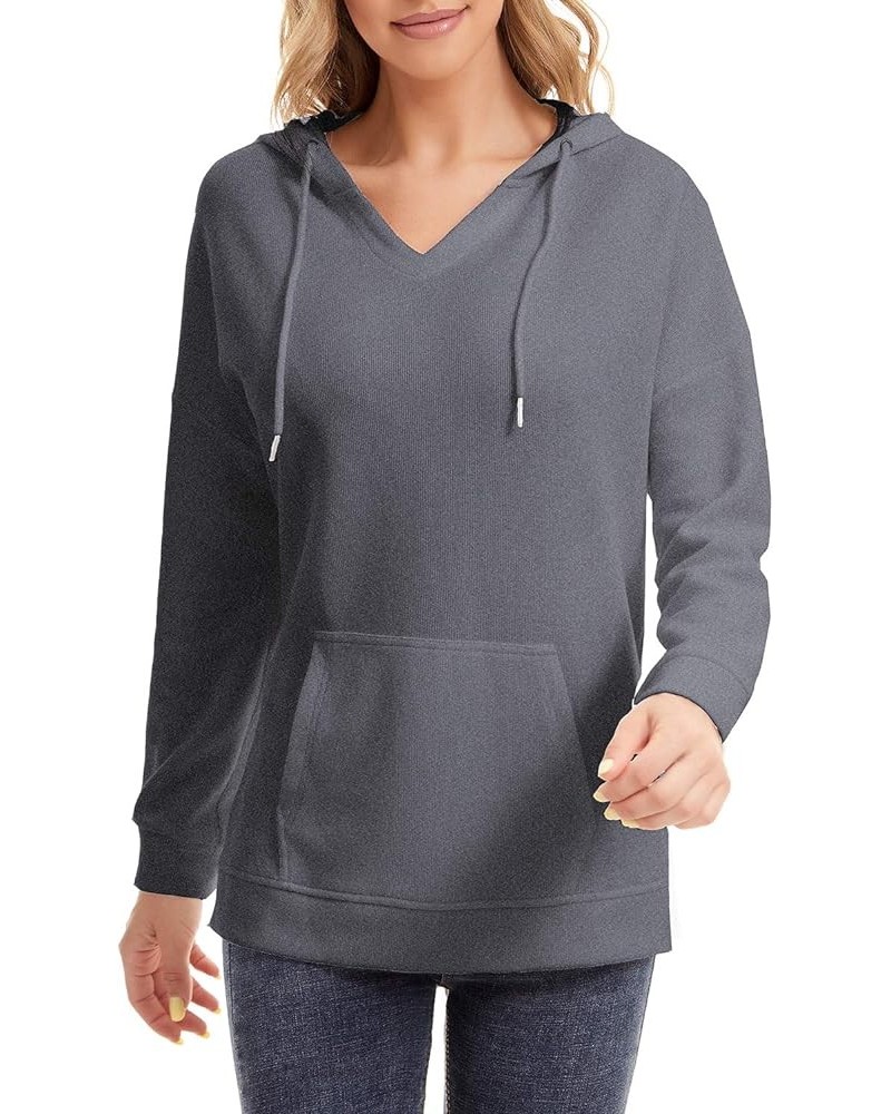 Womens Hoodie Sweatshirts Casual Long Sleeve Tunic V Neck Pullover Tops Dark Grey $13.19 Hoodies & Sweatshirts