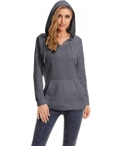 Womens Hoodie Sweatshirts Casual Long Sleeve Tunic V Neck Pullover Tops Dark Grey $13.19 Hoodies & Sweatshirts